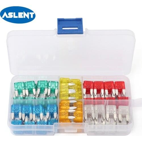 120Pcs/lot Car Fuse Small Size Mini Standard Blade Assortment Set Auto Truck 5A 10A 15A 20A 25A 30A AMP Fuse Plastic Box