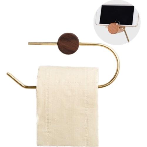 1p0cs Punch-free Nordic Bathroom Paper Stand Toilet Roll Tissue Wooden Rack with Phone Holder