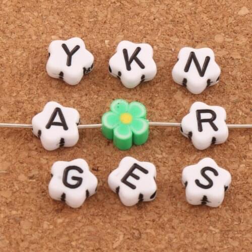 260PCS 9mm White Alphabet Letter "A-z" Flower Spacer Beads Acrylic Bead Jewelry DIY L3119