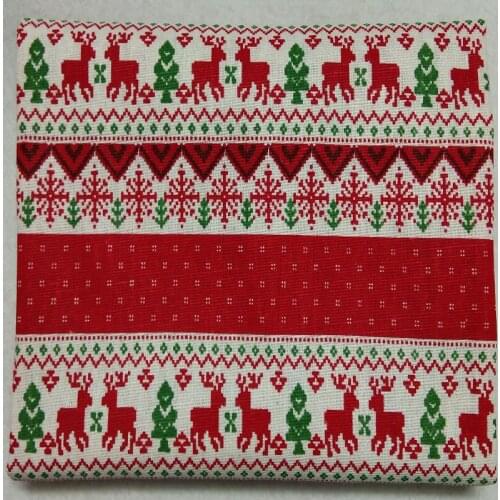 48x110cm Classic Christmas Red Deer Snowflake & Green Tree Printed Cotton Linen Fabric Thick Pacthwork Tablecloth Curtain Party