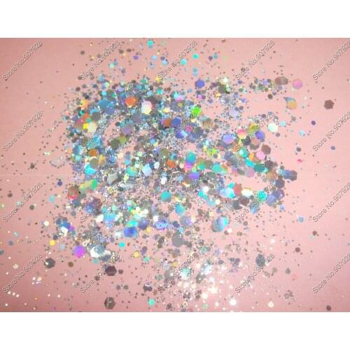50gram/bag x Mixed Laser Silver Colors(Glitter Powder+Hexagon)Shape for Nail Art Decoration and Glitter Crafts