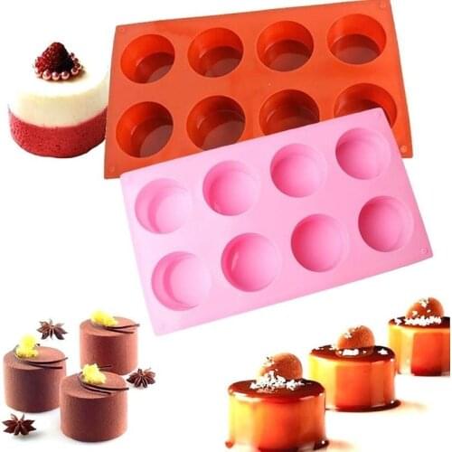 8 Holes Round Silicone Cake Mold 3D Handmade Cupcake Jelly Cookie Mini Muffin Soap Maker DIY Baking Tools color random