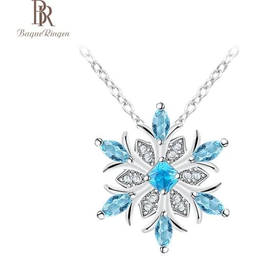 Bague Ringen Charms Snowflake Necklace for Women Fashion Silver 925 Jewelry Gemstones Female Clavicle Chain Set Christmas Gift