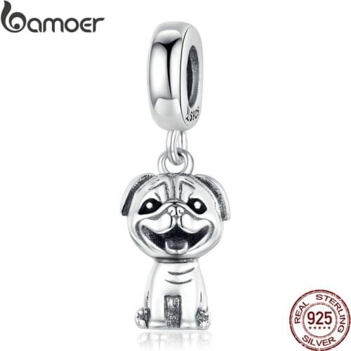 Bamoer Animal Pet Dog Bako Pendant Charm fit Original Women Silver 925 Bracelet or Necklace 3D Design DIY Jewelry SCC1320