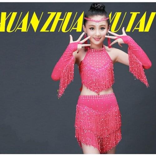 Sequin Fringe Child Girls Kids Latin Dresses Girls Latin Dance Costumes Tassels Girl Salsa Dress Modern Dance Costumes 18