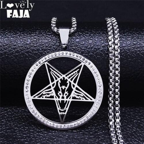 Large Talisman Baphomet Crystal Stainless Steel Men/Women Goat PIN Necklaces Jewerly Satanic PIN Lucifer Patch collier N4830S03