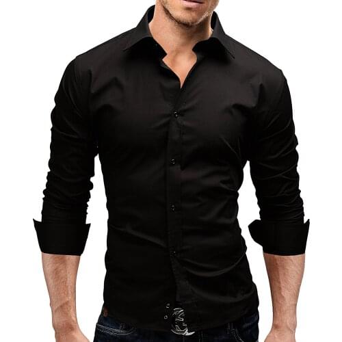 Brand 2018 Fashion Male Shirt Long-Sleeves Tops Slim Casual Solid Color Mens Dress Shirts Slim Men Shirt XXL