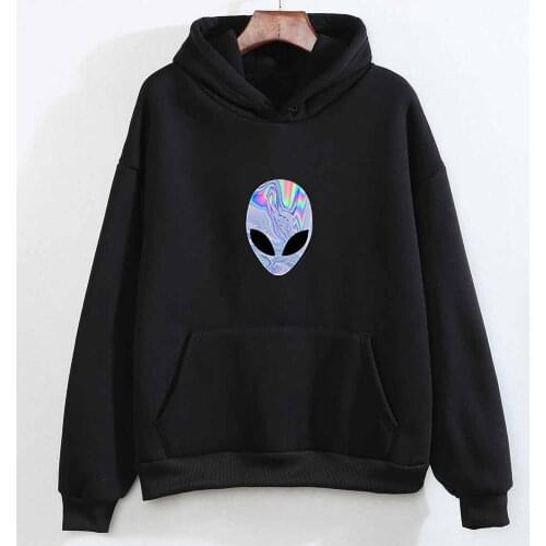 Alien Black Graphic Hoodie Kangaroo Pocket Hoodie Aesthetic Clothes Sweatshirts for Teen Girls Pullover Sweatshirt Oversized