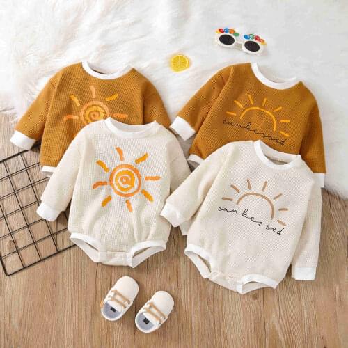 2021 Autumn Newborn Baby Casual Printed Jumpsuit Toddler Infant Cute Long Sleeve Cartoon Bear Sun Printed Cotton Romper Clothes