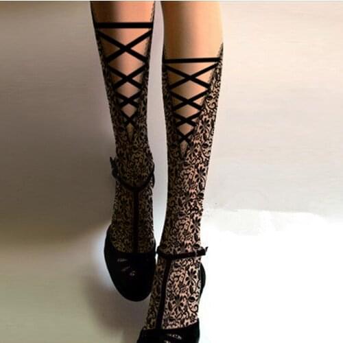 Two-Tones Thin Tights - Womens Vintage Floral Princess Lace-up Patterned Tights