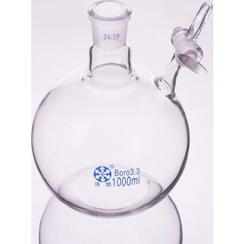 Single standard ground mouth reaction flat bottom ball bottle 1000ml 24/29,Glass switch valve,Reaction flat bottom flask