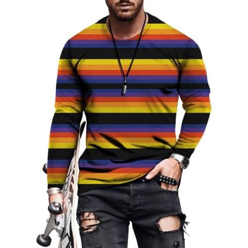 Spring Autumn Casual Men Slim T-shirts Vintage Geometry Print Long Sleeve Tees New Fashion O-Neck Pullover For Men Streetwear