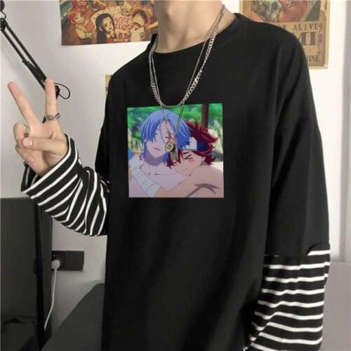 Anime SK8 The Infinity Langa And Reki Cartoon Print Tshirt Unisex Harajuku Long Sleeve Skate Infinity Fake Two Pieces T Shirts