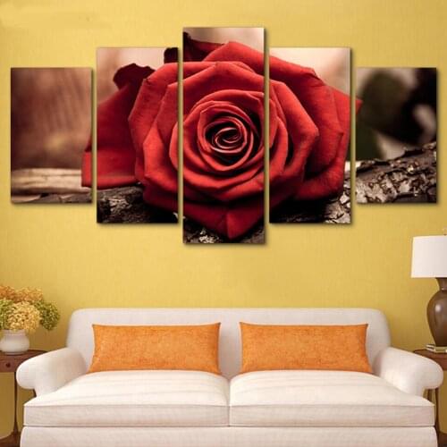 Canvas Painting Living Room Wall Art Poster 5-Piece Set Red Rose Flower Mural Print Hd Home Decoration Wall Art Painting Picture