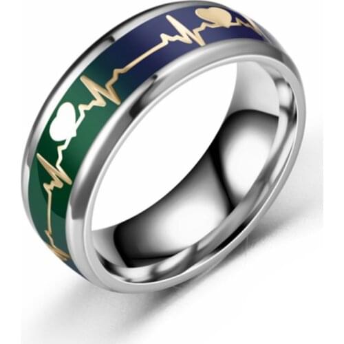 AsJerlya 2021 New 8mm Mood Ring Changing Color Heartbeat Ring ECG Ring Colorful Discoloration Couple Ring