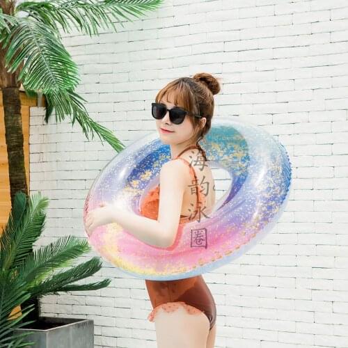 Sequins Swimming Ring for Adults Transparent Inflatable Floats Swim Rings for Swimming Pool Water Park