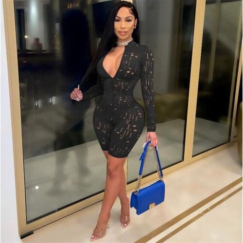 Hirigin Sexy Hole Bodycon Shorts Jumpsuit for Women Summer Trendy Clothes Playsuit Rompers Sexy Club Birthday Outfits
