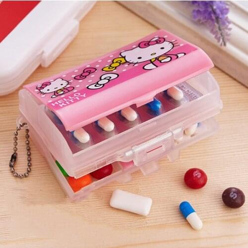 Mini pill box portable and portable 7 days a week multi-cell pill box cartoon sealed pill box