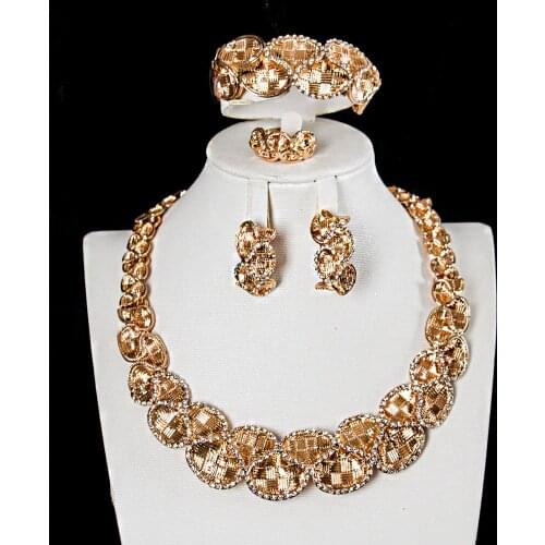 Sakura Love Glamour Woman African Jewelry Set Round Necklace Bracelet Gold Earring Ring African Style Wedding Fashion Crystal