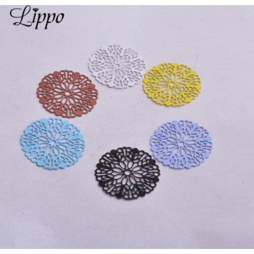 30pcs AA298 25mm Round Flower Charms Brass Stamping Estampes rondes connectors