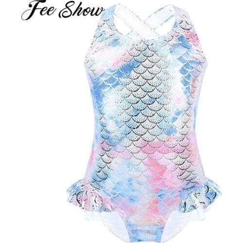 Summer Brazilian Swimming Suits Kids Girls Swimsuits Bathing Beachwear Sparkly Mermaid Fish Scales One-piece Swimsuit Swimwear