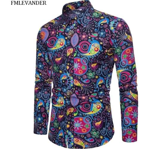 2019 Spring Cotton Print Shirt Mens Casual Shirts Homme Male Clothing Large Sizes 5XL Long Sleeve Men Shirt