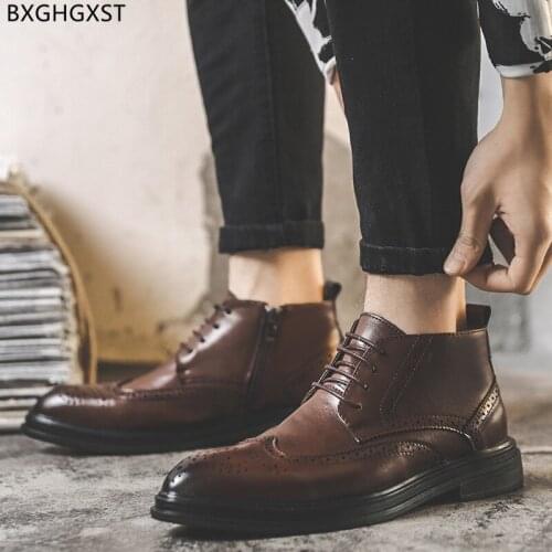 Brown Martens Boots for Men Male Winter Shoes Men Chunky Boots for Man 2021 Black Motorcycle Boots Men Shoes Leather Chaussure