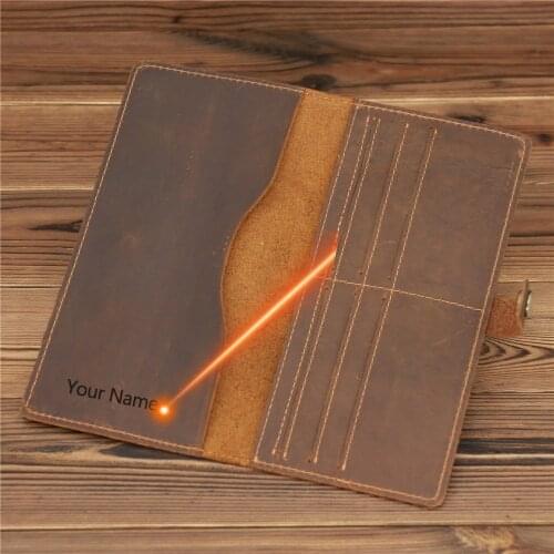 Genuine Leather Men Wallet Crazy Horse Cowhide Male Vintage Handmade Long Slim Thin Wallets Purse Card Holder Carteira 1049