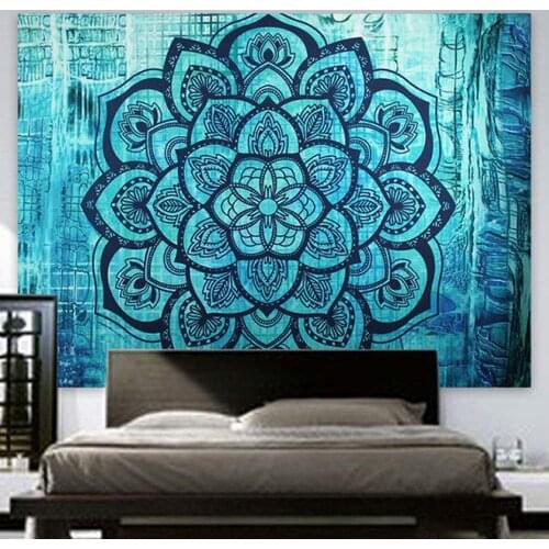 Mandala Wall Hanging Blue Lotus Bohemian Decor Psychedelic Intricate Floral Flower Wall Decor Beach Tapestries