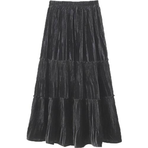 2021 Early Spring Teenage Girls New Velvet Solid Skirt Elegant Children Fashion Clothing Kids A-line Long Style Skirt, #9313