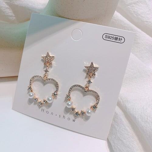 New Five Pointed Star Pearl Earrings Fashion Girl Heart Shaped Dangle Earrings Fashion Elegant Ladies Cocktail Party Jewelry