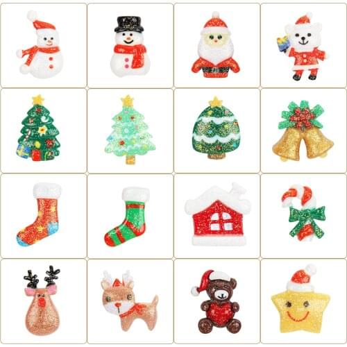 IBOWS New Glitter Colorful Christmas combination Flat Back Cabochon stone Miniature Christmas ornament DIY scrapbook figurines