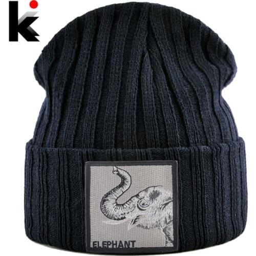 Autumn Winter Knitted Skullies Beanies Unisex Fashion Hip Hop Hats With Embroidery Patch Outdoor Casual Black Bonnet Gorras