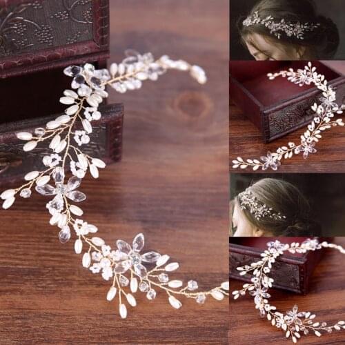 SLBRIDAL Gold Crystals Rhinestones Pearls Flower Leaf Wedding Hairband Headband Bridal Headpieces Hair accessories Bridesmaids
