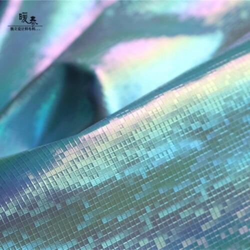 Rainbow PU Synthetic Leather Fabric Green Grid Waterproof DIY Bags Bows Stage Dress Art Garment Designer Fabric