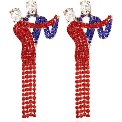 Retro Abstract Figure Rhinestone Tassel Earrings for Woman Party Casual 2021 New Exaggerated Hollow Earrings