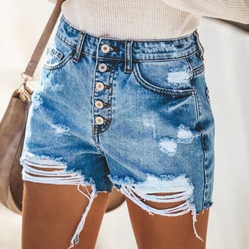 Vintage Single-breasted Ripped Hole Mom Jeans Denim Shorts Summer High Waist Hot Pants for Women Sexy Jeans Cotton Biker Shorts