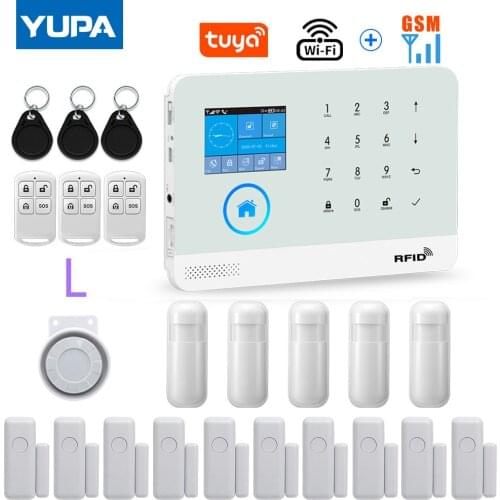 White WiFI GSM GPRS Home Security Alarm System With Wireless Motion Sensor Burglar TUYA Smart Life APP Supports Alexa & Google