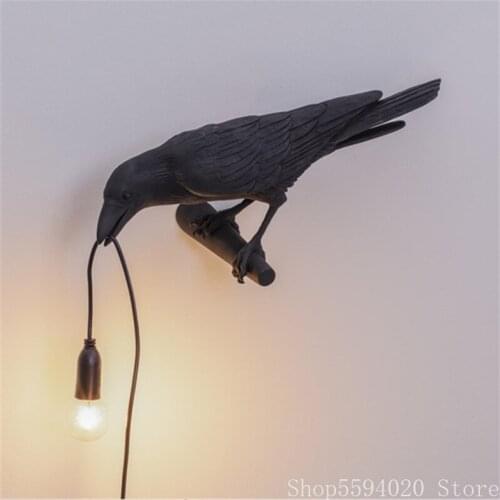 Nordic Modern Creative Crow Resin Wall Lamp Living Room Aisle Bedroom LED Home Decor Restaurant Hotel Light Fixtures Bird E27