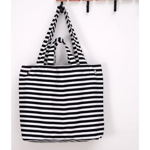 2019 Canvas Fashion Thickening Women Black and white stripes Shoulder Bag Shopping Tote Flax Cotton Shopping Bags Maximal