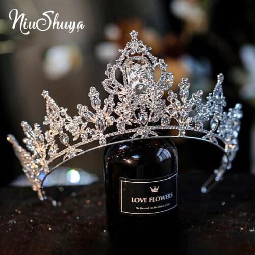 NiuShuya Luxurious Big Square Stones Tiaras Princess Bride Crystal Diadem Prom Hair Ornaments Wedding Head Jewelry Hair Accessor