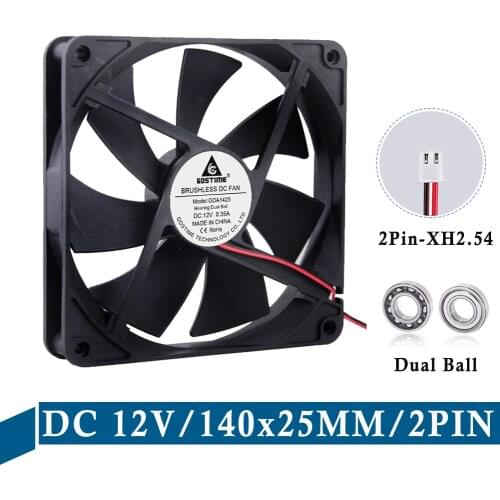 2 PCS LOT Gdstime DC 12V 2Pin 14cm 140mm 140x25mm Ball Brushless Ventilation Cooling Axial Flow Fan