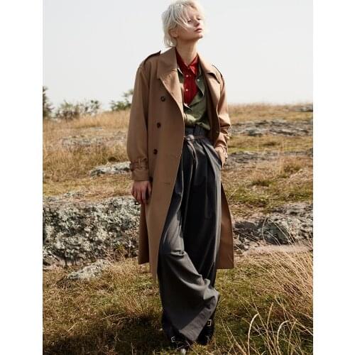 South Korea drape fabric design windbreaker womens medium and long 2021 autumn ins leisure long coat