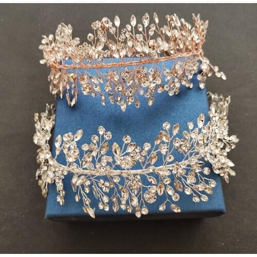 SLBRIDAL Handmade 3 Colors Crystal Rhinestones Bridal Tiara Headband Wedding Crown Hair Accessories Bridesmaids Women Jewelry