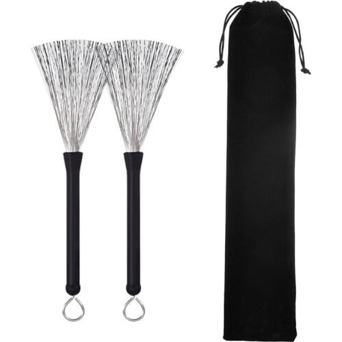 1Pair of Wire Retractable Loop End Drum Brushes for Jazz Drum Stick Black