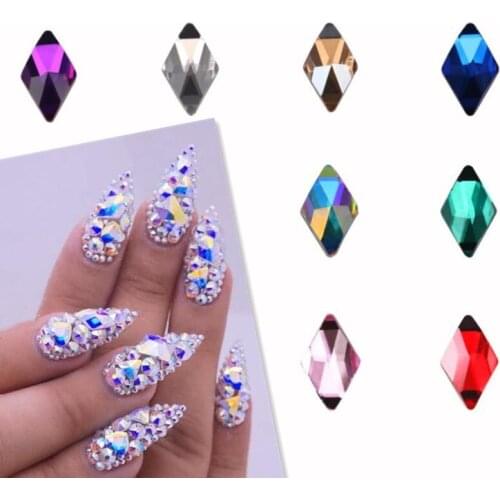 10pcs 6*10mm Crystal AB Rhombus Nail Glitter Rhinestones Glass Flat Back 3D Diamond Black Flame Paillette Nail Art Decorations