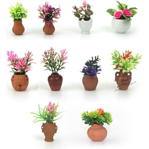 10 Styles Creative Mini Potted plant Model Cute Simulation Green Plant Flower Pot Doll House Miniature Accessories Decoration
