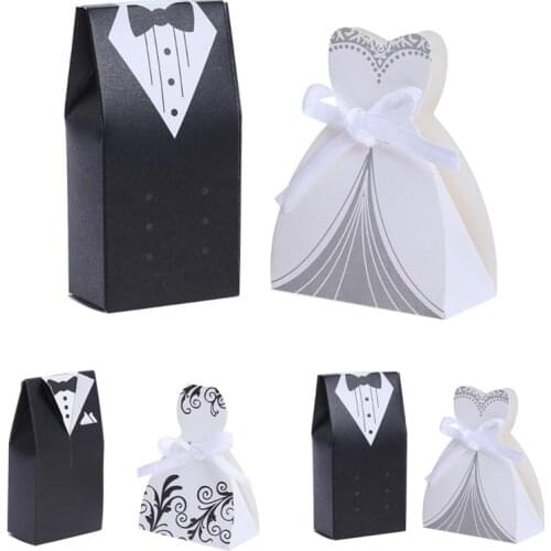 100pcs Bride And Groom Dresses Wedding Candy Box Gifts Favor Box Wedding Bonbonniere DIY Event Party Supplies for Wedding
