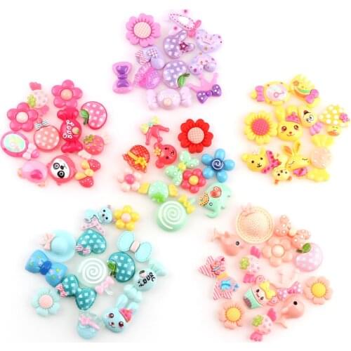 30PC Pink Blue Yellow Purple Sweet Kawaii Cartoon 30pcs Flatback Resin Cabochon Jewelry Crafts For Hair Ornaments Accessories