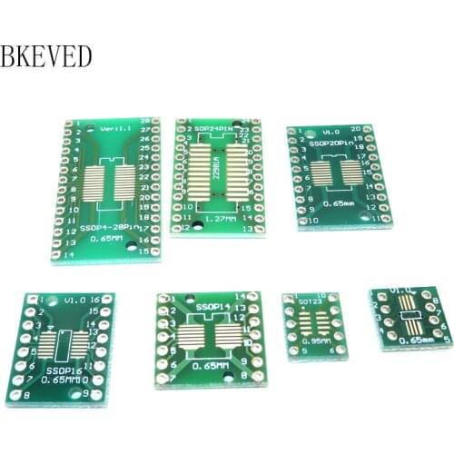 35pcs=7value*5pcs PCB Board Kit SMD Turn To DIP SOP MSOP SSOP TSSOP SOT23 8 10 14 16 20 24 28 SMT To DIP